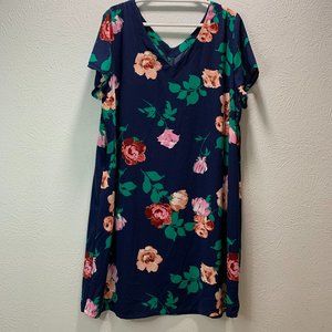 Women's XXL Apt.9 Dress. 100% Polyester. Beautiful Navy/Floral Print. (230)